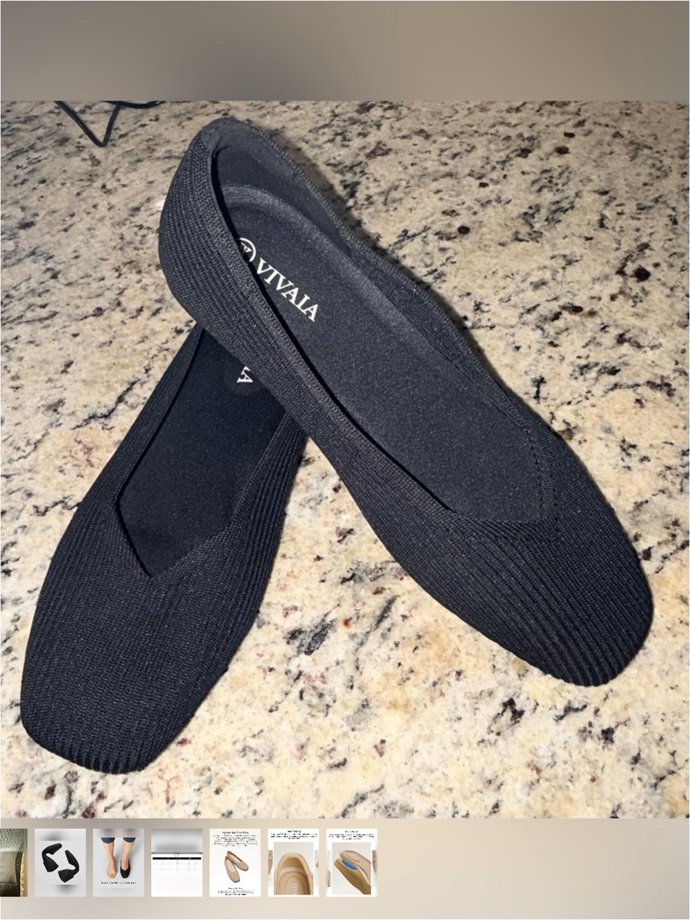 Vivaia Black Knit Square-Toe Flats - Comfortable Women's Loafers